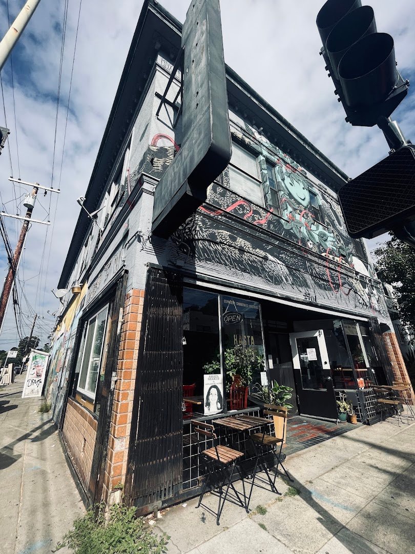 Storefront of Hasta Muerte Coffee, specialty coffee shop in Oakland