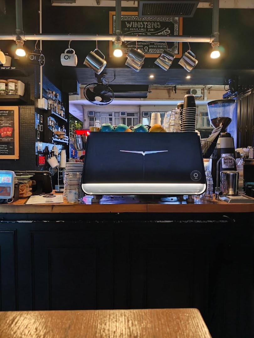 Interior of Winstons Coffee, specialty coffee shop in Hong Kong