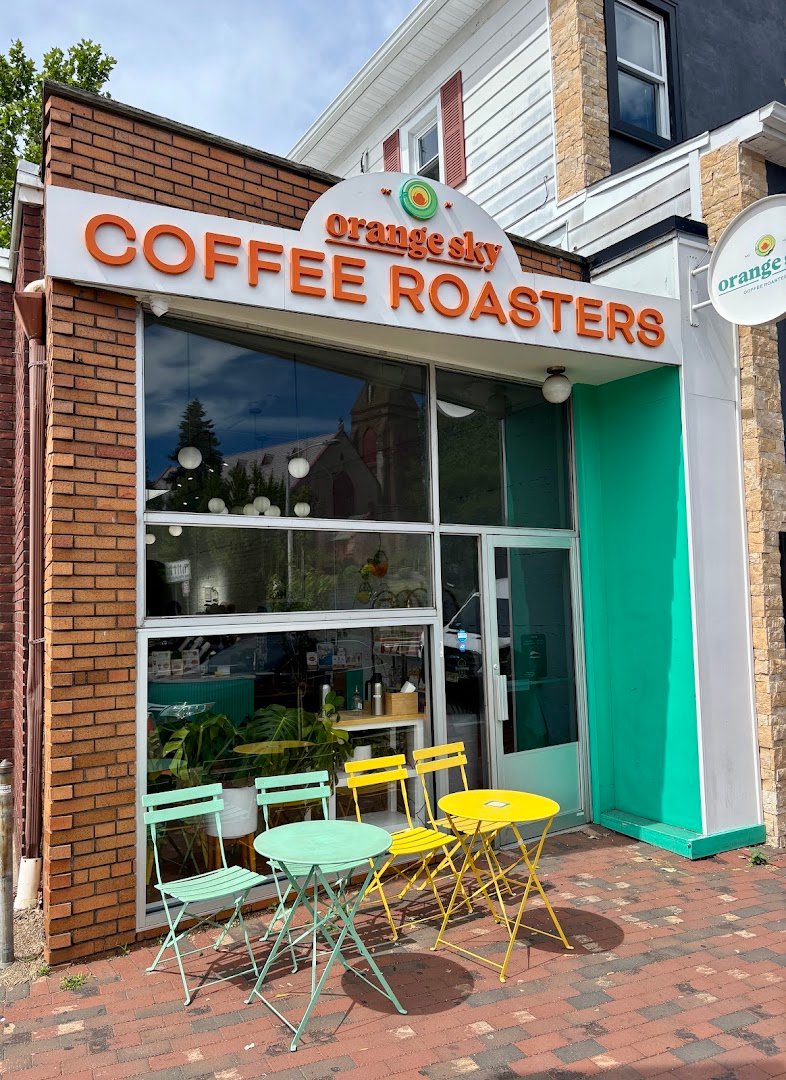 Storefront of Orange Sky Coffee Roasters, specialty coffee shop in Newark
