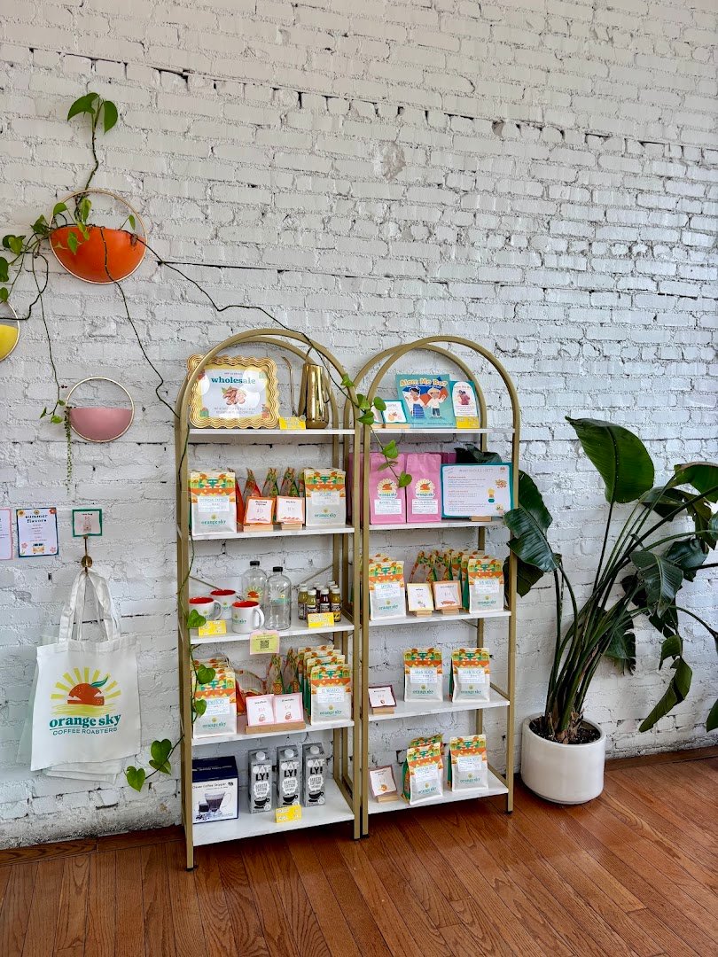 Interior of Orange Sky Coffee Roasters, specialty coffee shop in Newark