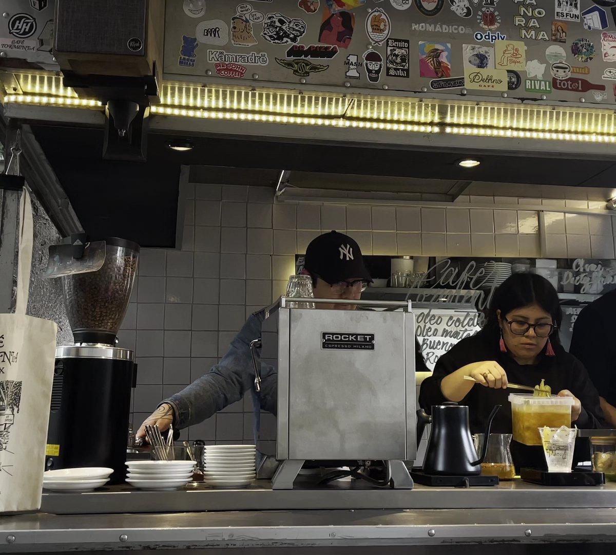 Interior of Café Tormenta, specialty coffee shop in Mexico City