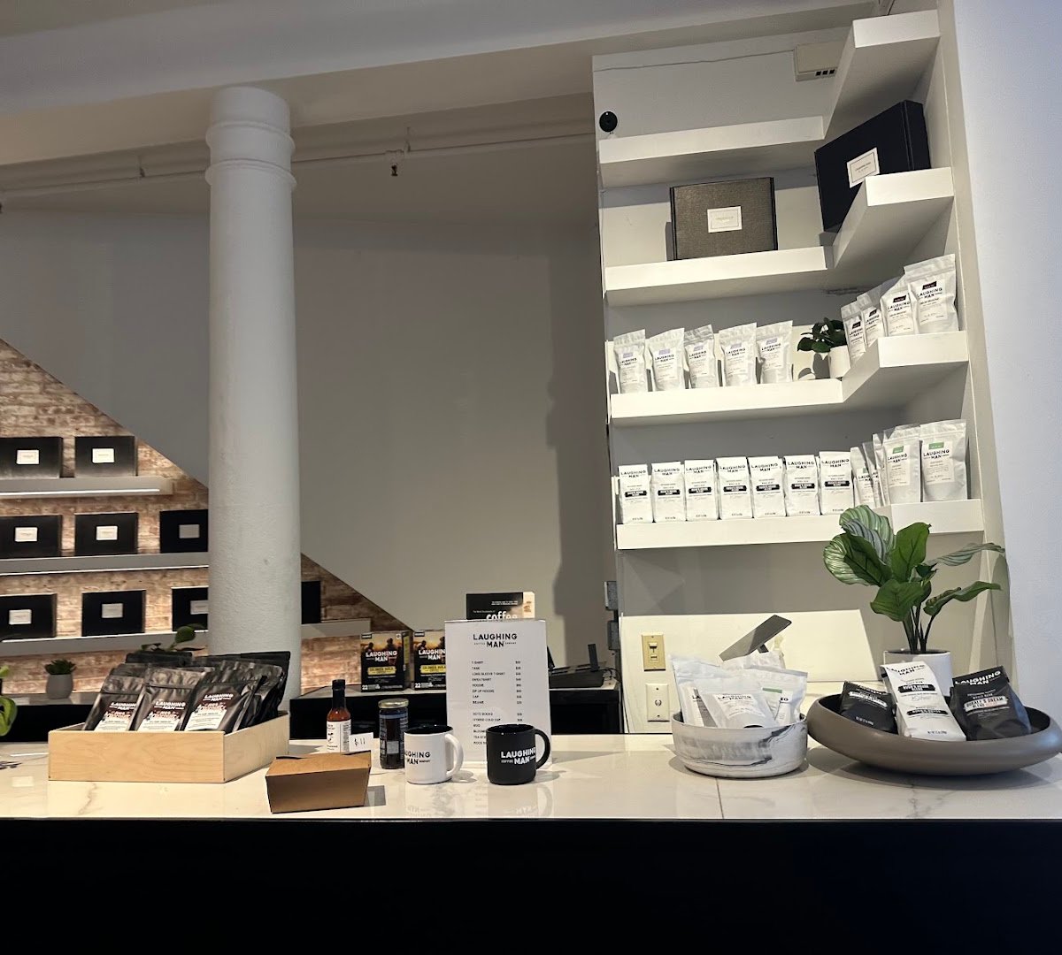 Interior of Laughing Man Cafe, specialty coffee shop in New York