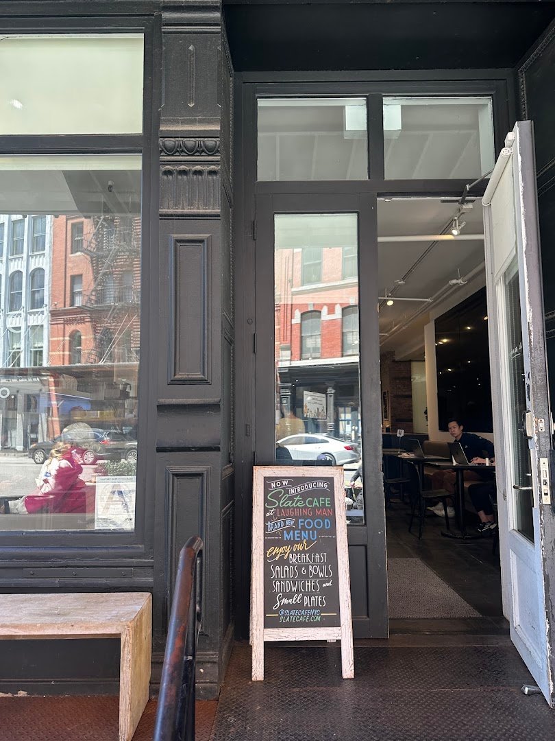Storefront of Laughing Man Cafe, specialty coffee shop in New York
