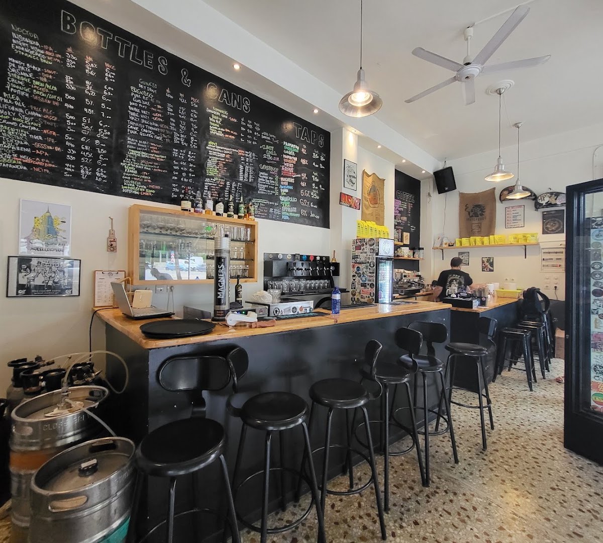 Interior of Beans & Hops, specialty coffee shop in Athens