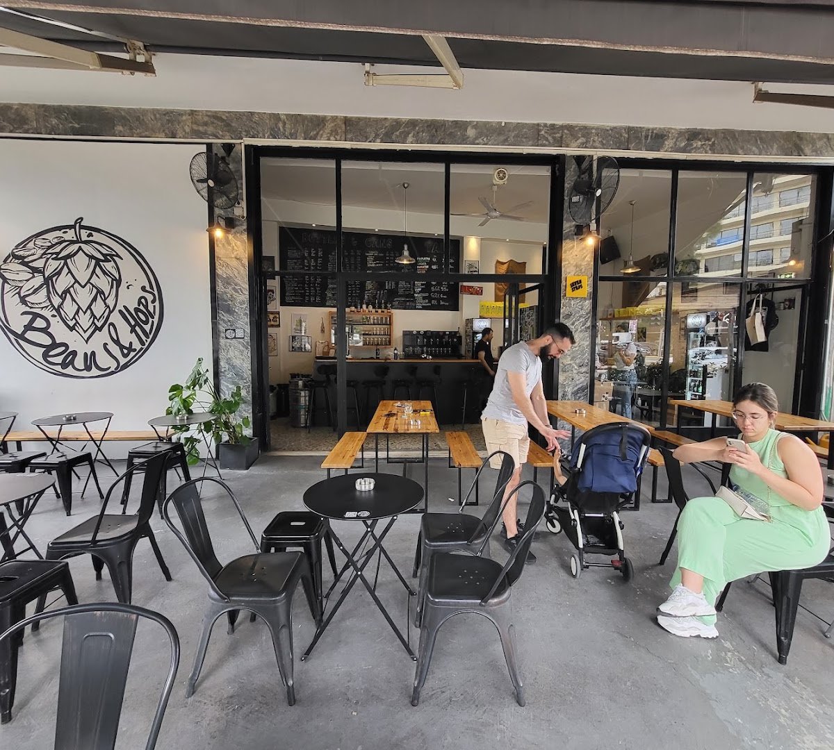 Storefront of Beans & Hops, specialty coffee shop in Athens