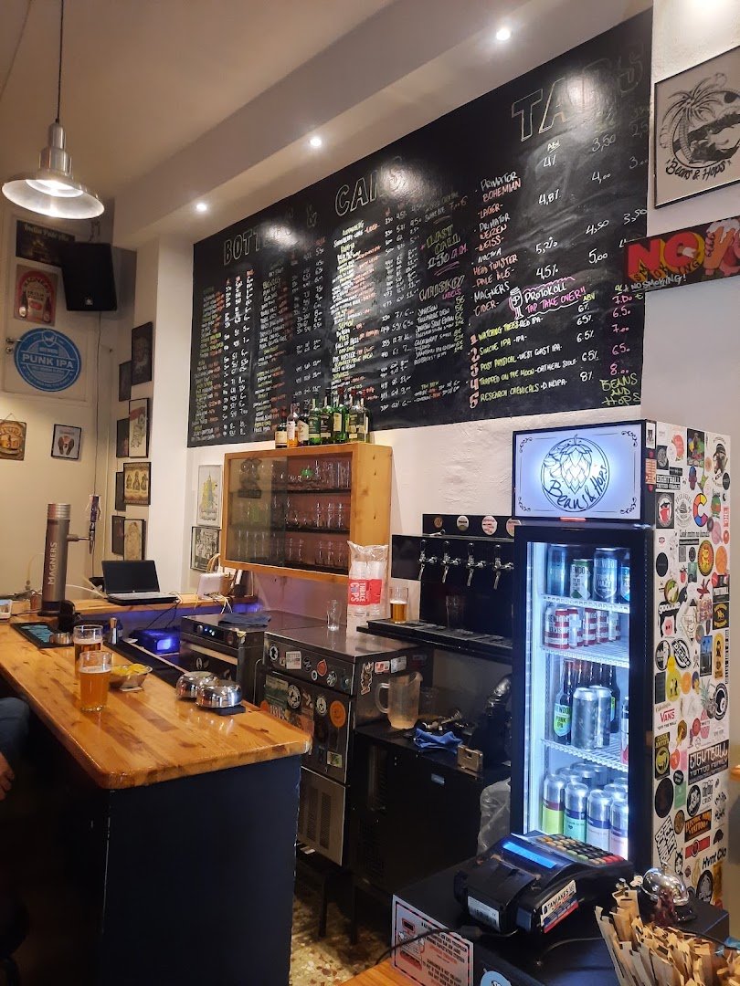 Interior of Beans & Hops, specialty coffee shop in Athens