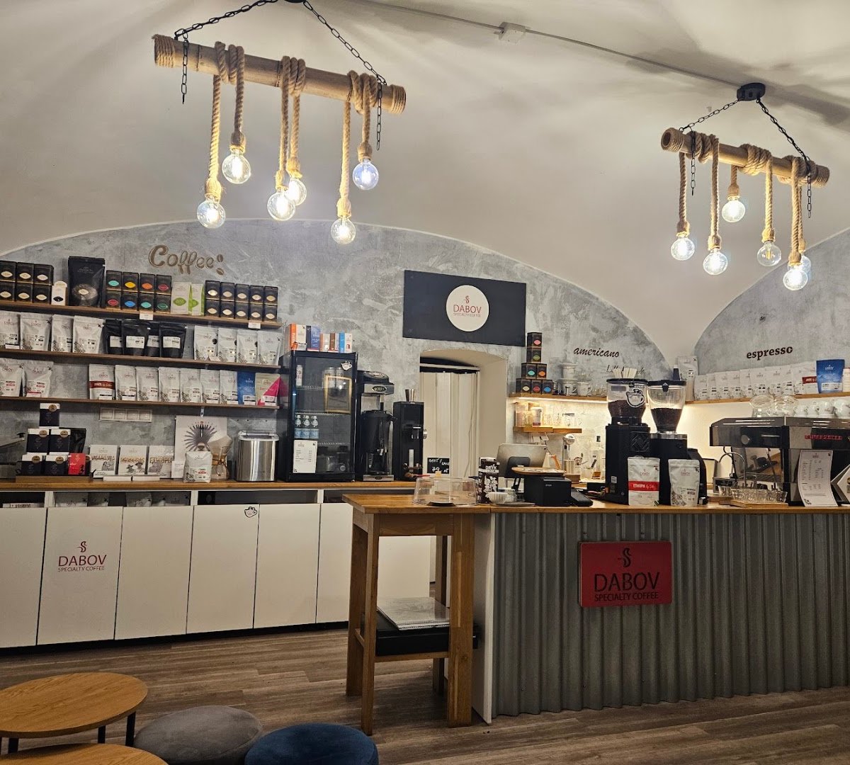 Interior of Dabov Specialty Coffee Prague 1, specialty coffee shop in Prague