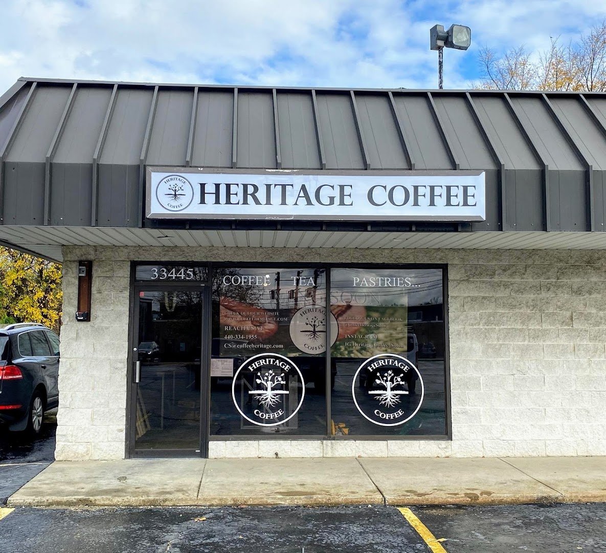 Storefront of Heritage Coffee, specialty coffee shop in Cleveland