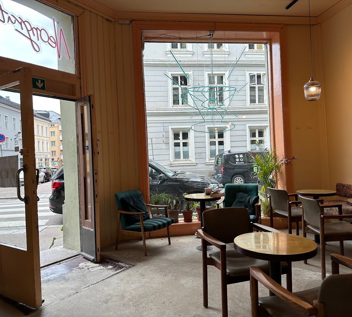 Interior of Papegøye, specialty coffee shop in Oslo
