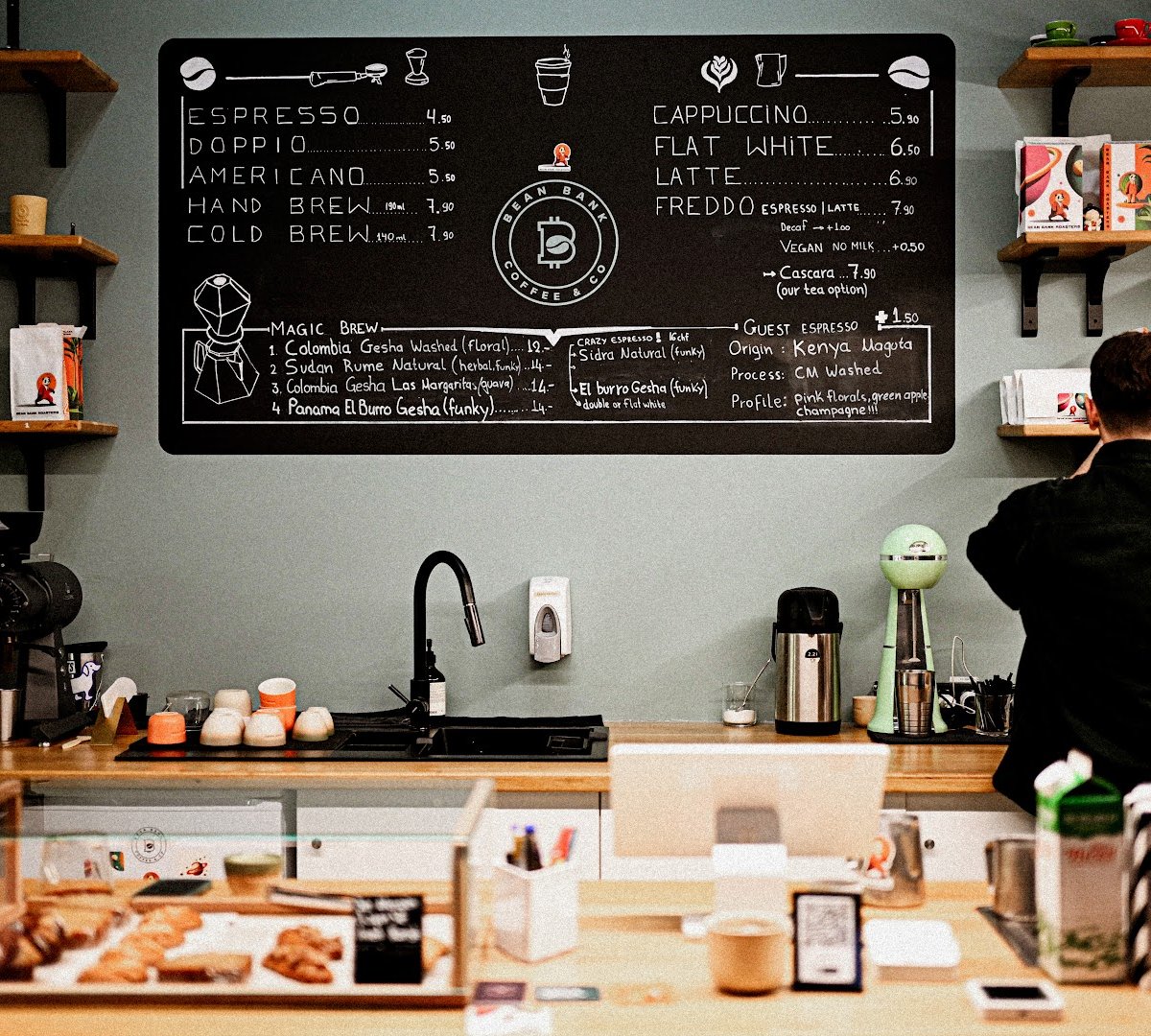 Interior of Bean Bank Coffee & CO, specialty coffee shop in Zurich