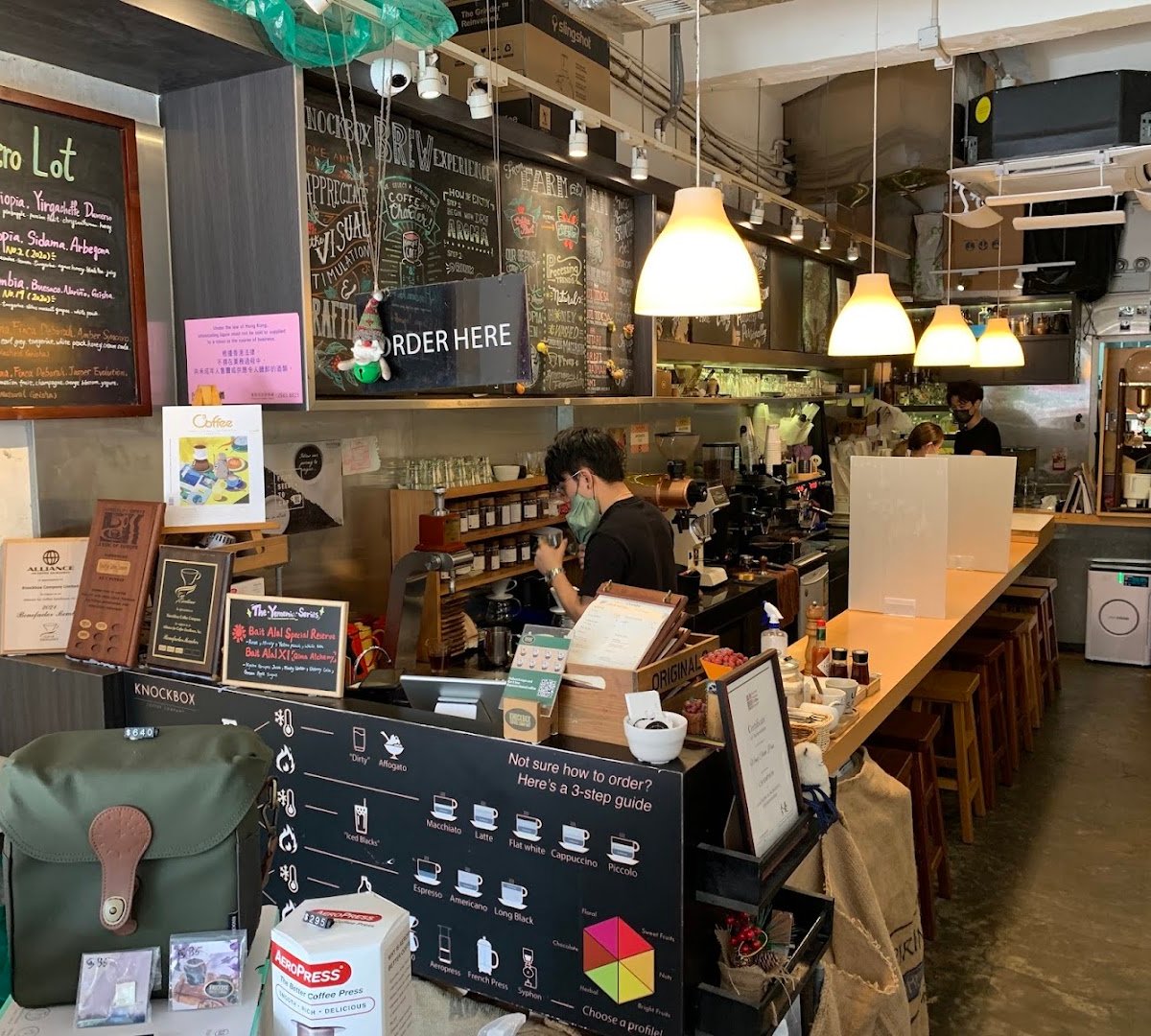 Interior of Knockbox Coffee Company, specialty coffee shop in Hong Kong