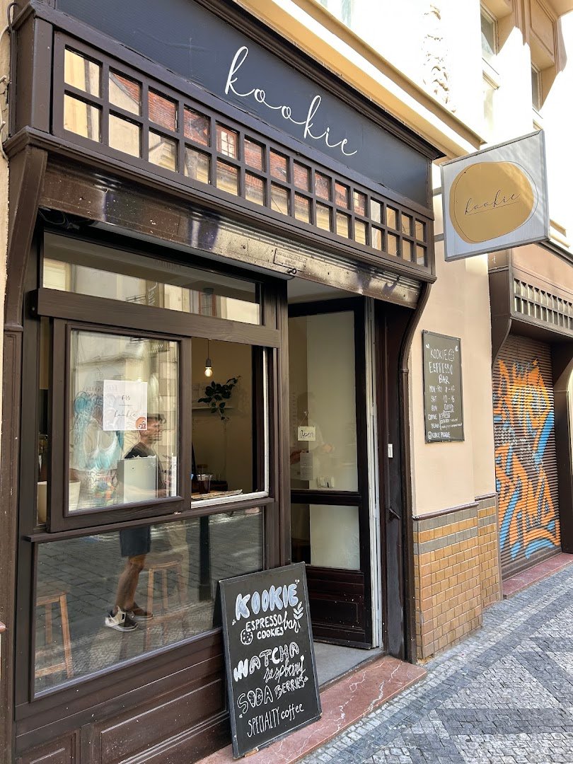 Storefront of KOOKIE, specialty coffee shop in Prague