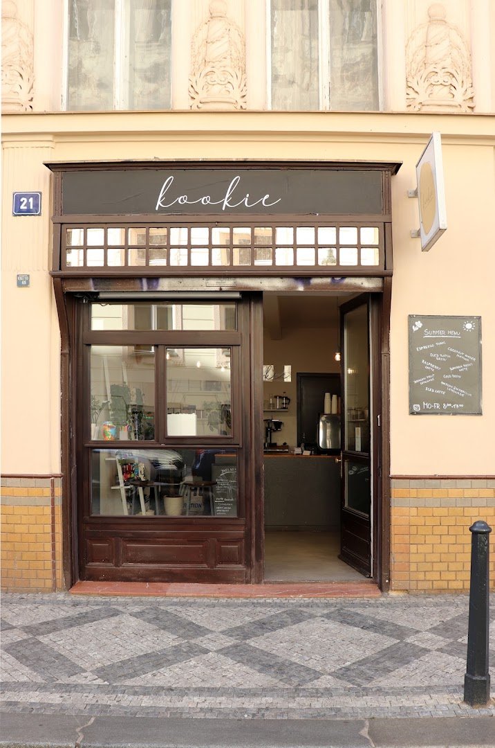 Storefront of KOOKIE, specialty coffee shop in Prague