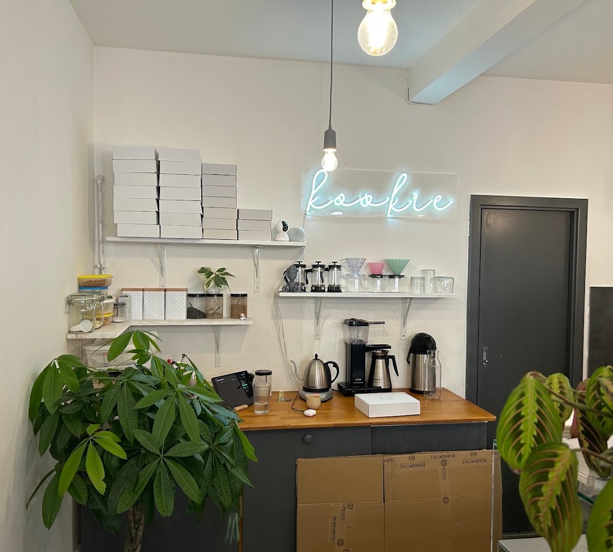 Interior of KOOKIE, specialty coffee shop in Prague