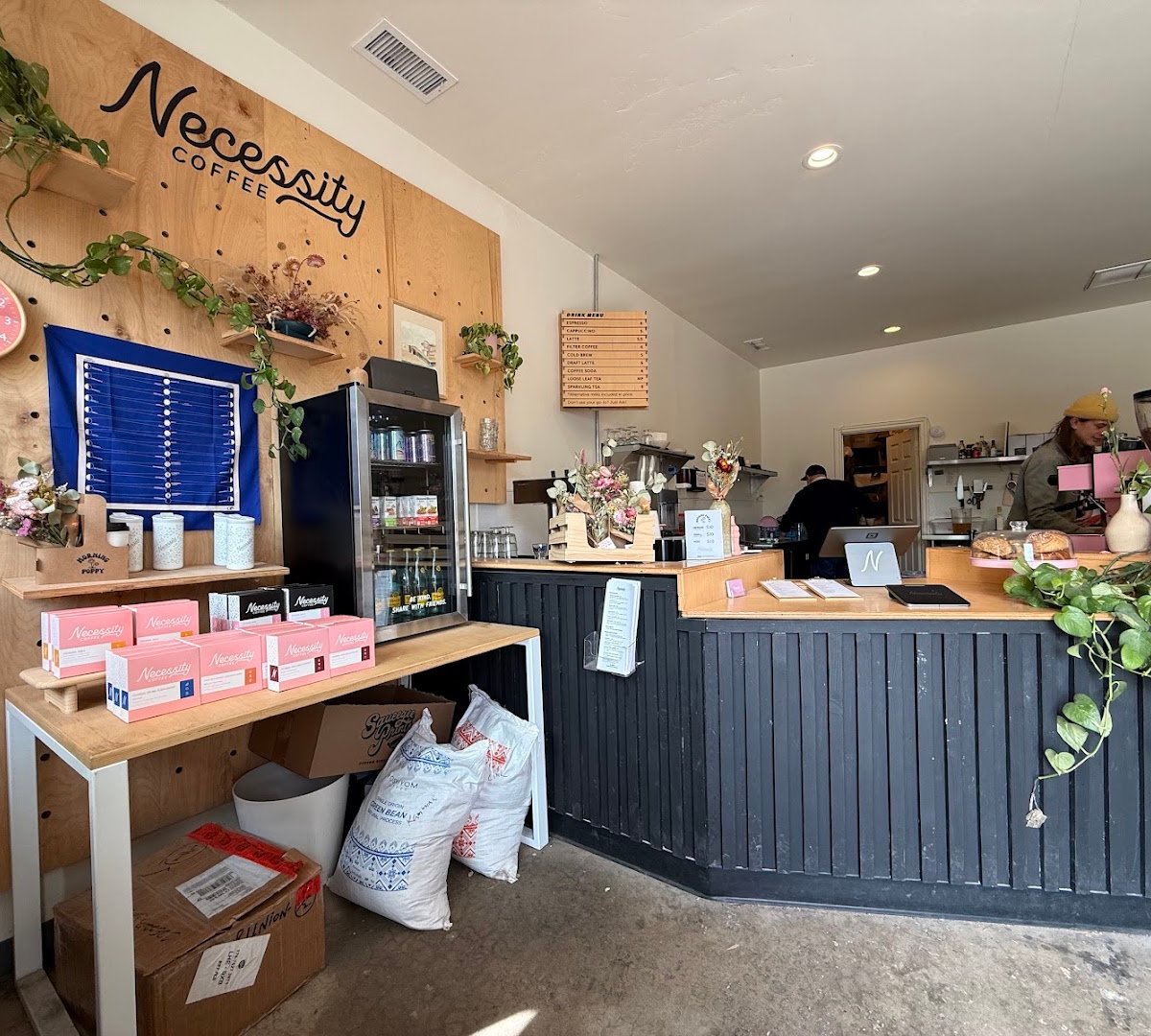 Interior of Necessity Coffee, specialty coffee shop in San Diego