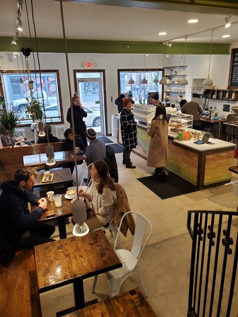 Interior of convive coffee roastery, specialty coffee shop in Pittsburgh