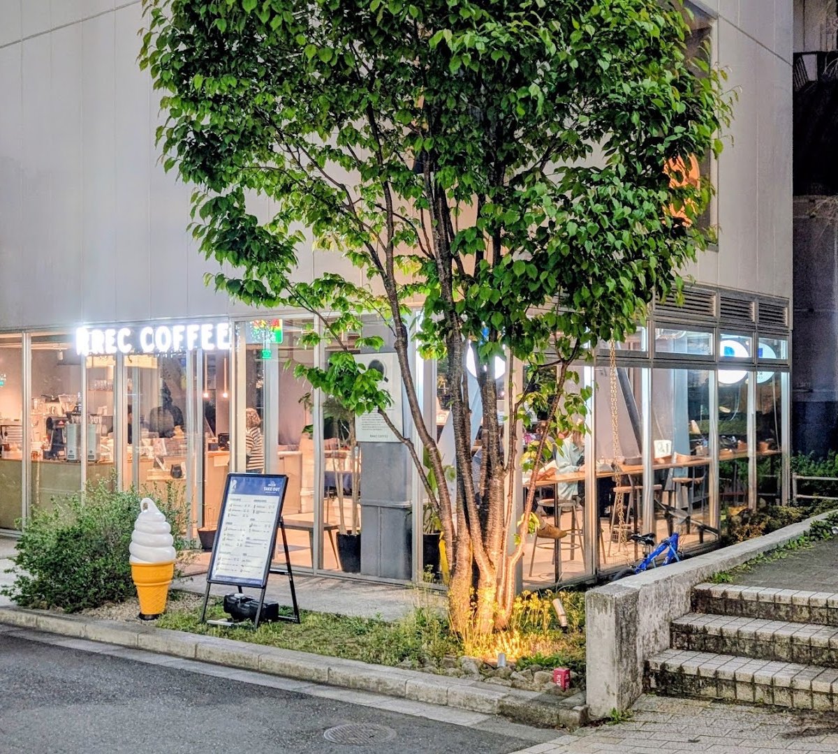 Storefront of REC COFFEE Suidobashi, specialty coffee shop in Tokyo