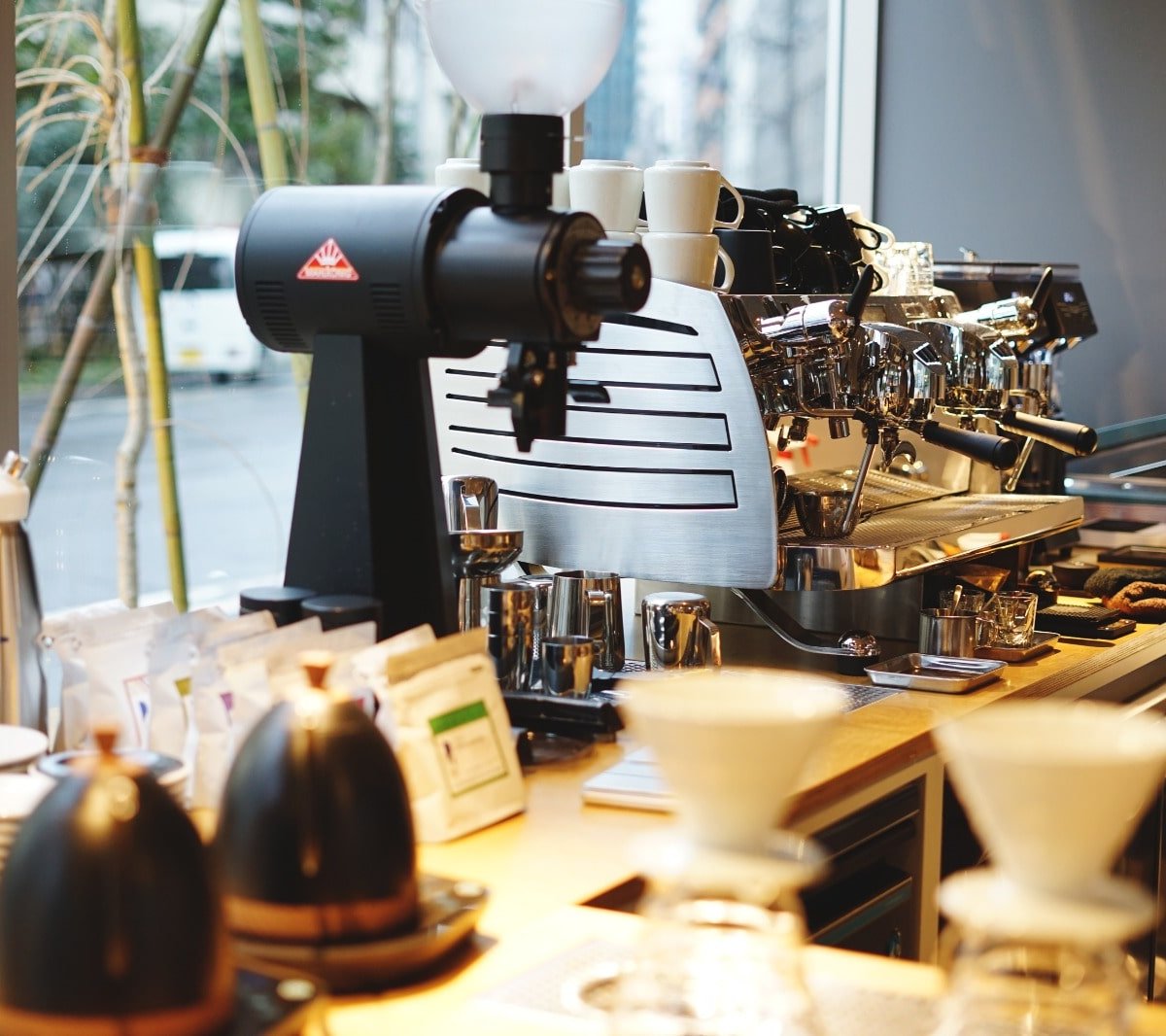 Interior of REC COFFEE Suidobashi, specialty coffee shop in Tokyo