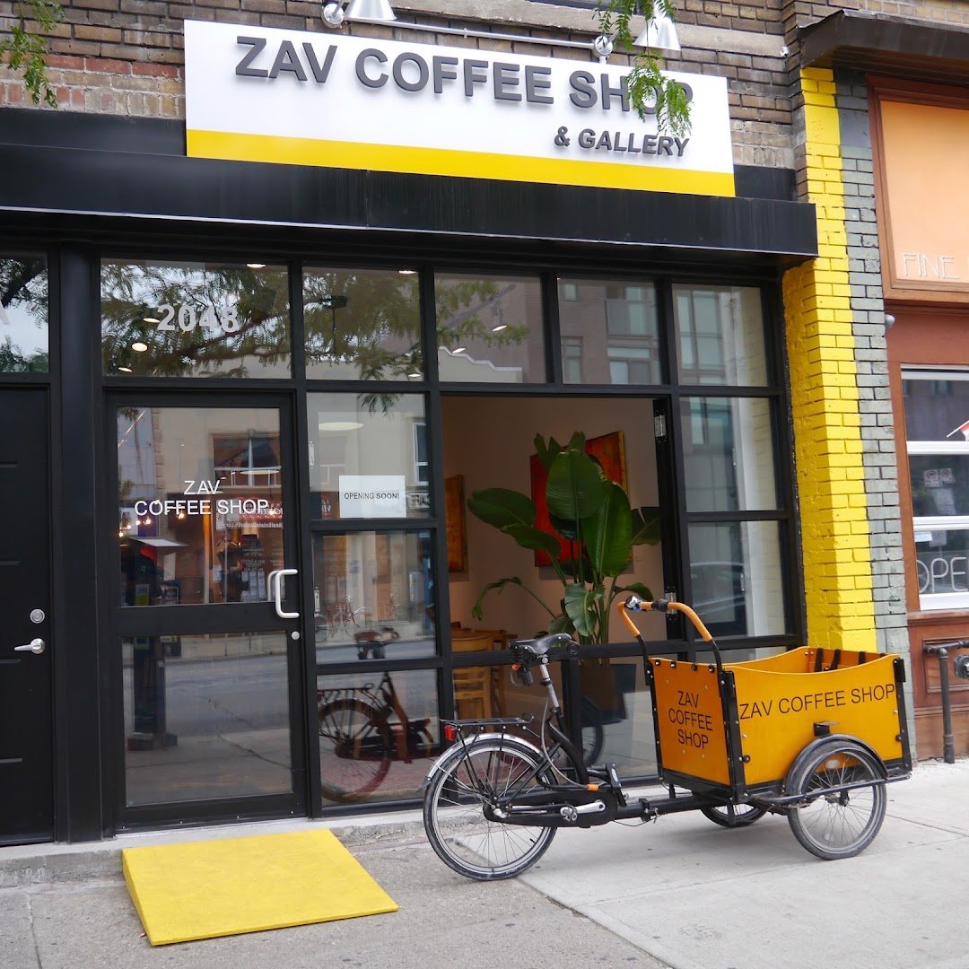 Storefront of Zav Coffee Shop and Gallery, specialty coffee shop in Toronto