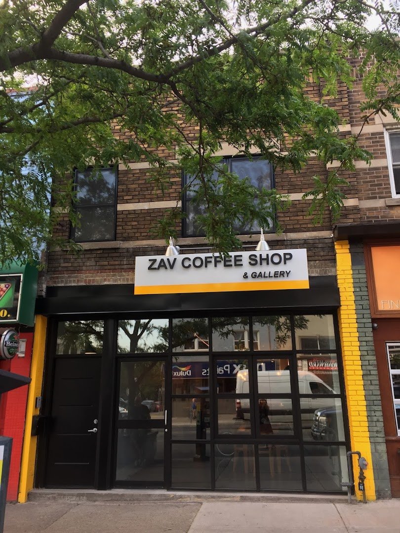 Storefront of Zav Coffee Shop and Gallery, specialty coffee shop in Toronto