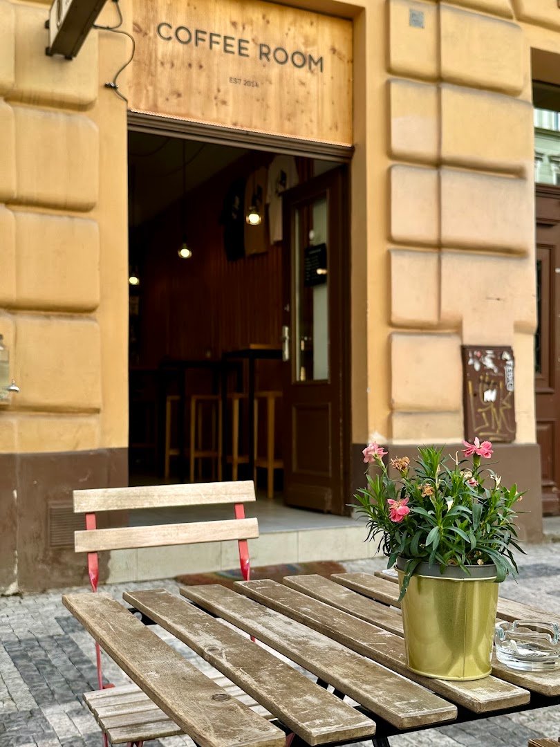 Storefront of Coffee Room, specialty coffee shop in Prague