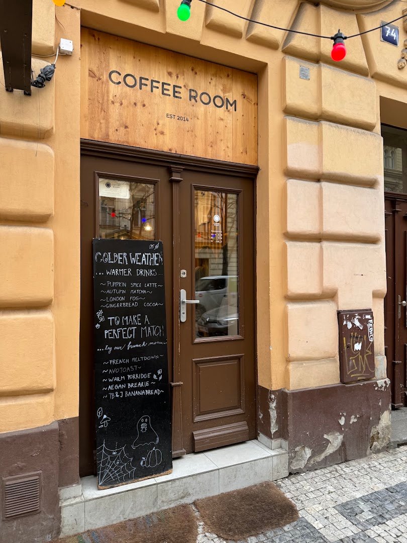 Storefront of Coffee Room, specialty coffee shop in Prague