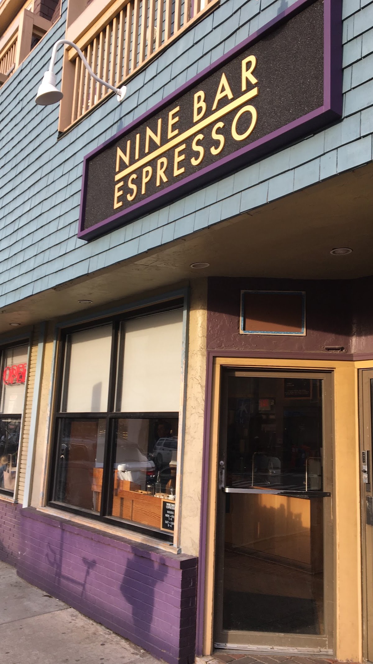 Storefront of Nine Bar Espresso, specialty coffee shop in Boston