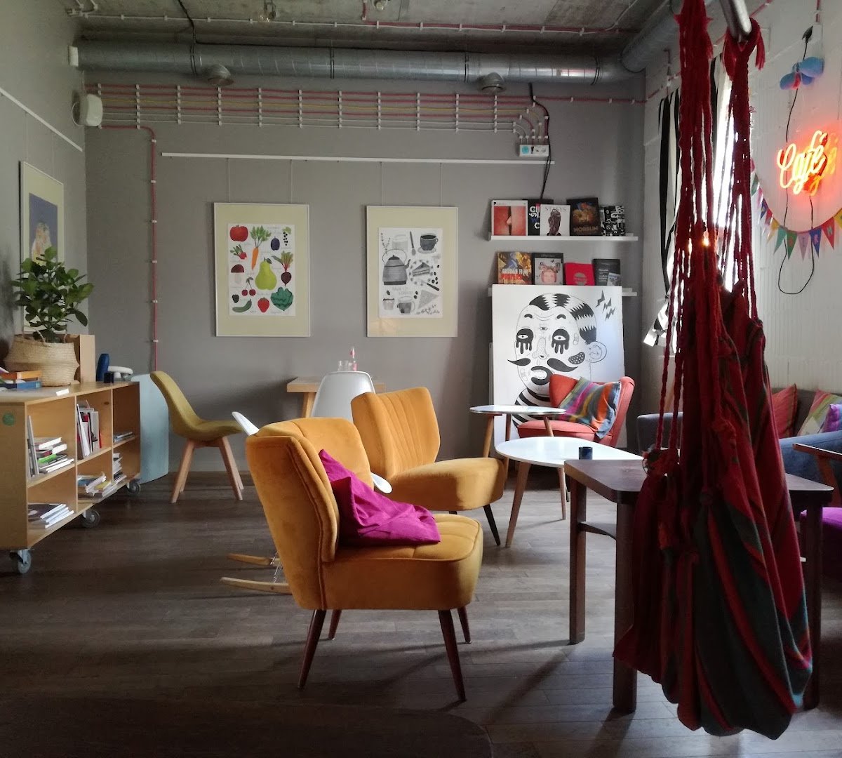 Interior of Cafe Plakatówka, specialty coffee shop in Warsaw