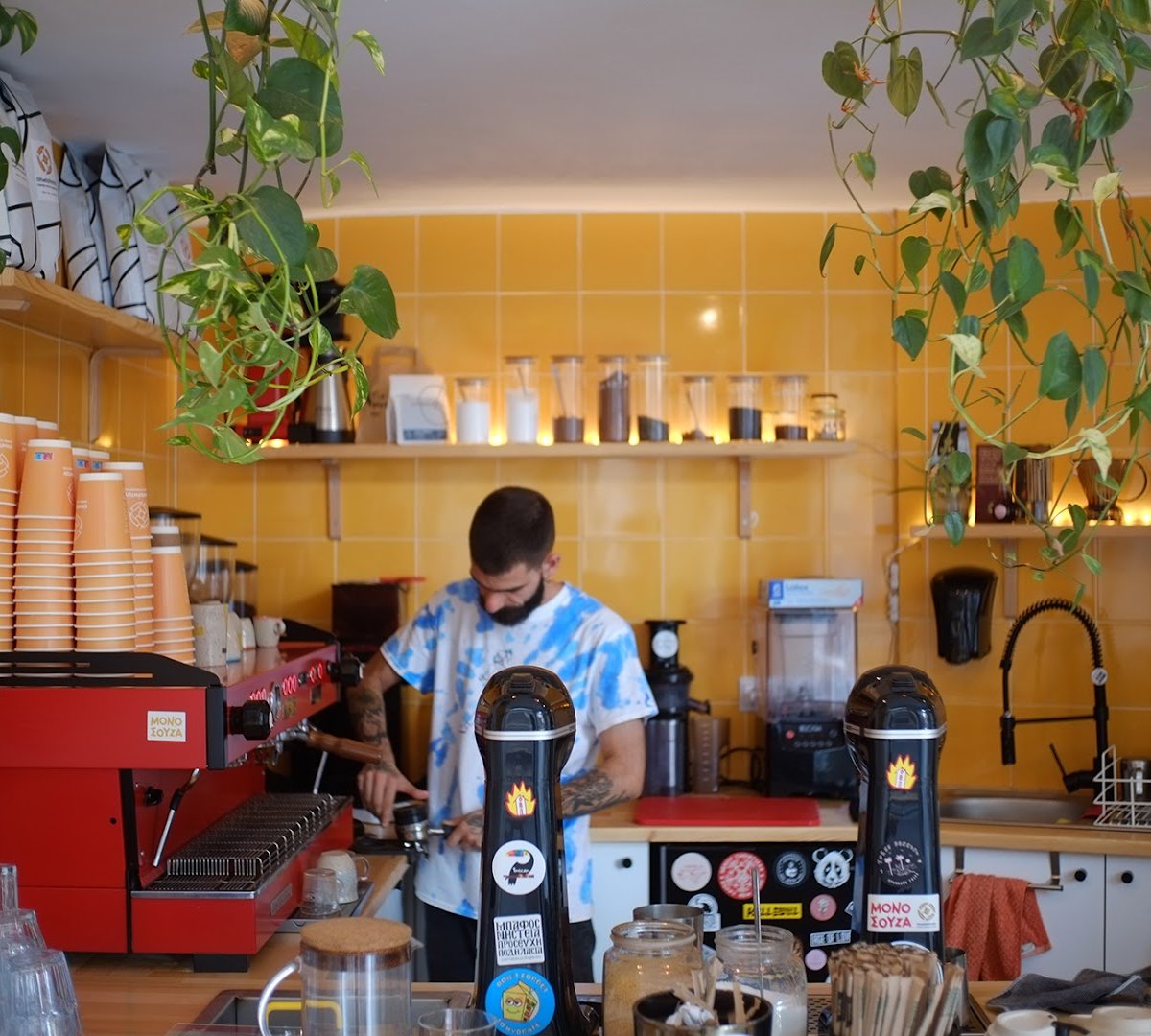 Interior of Ubuntu, specialty coffee shop in Athens