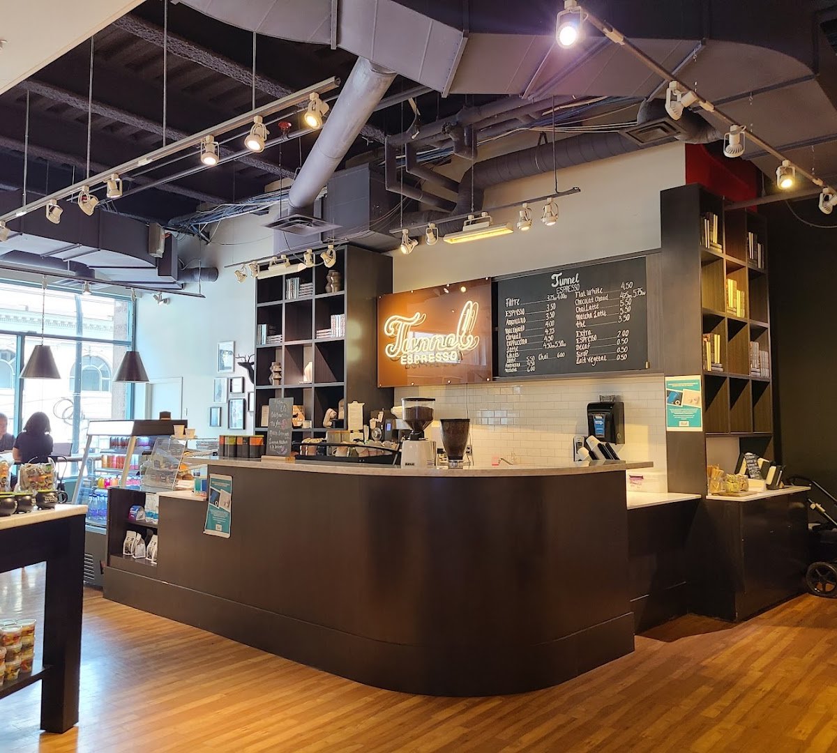 Interior of Tunnel Espresso, specialty coffee shop in Montreal