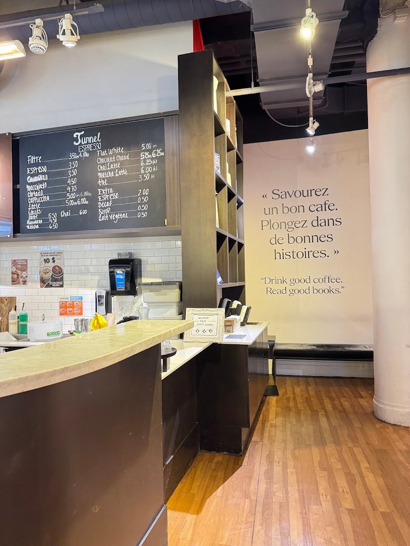 Interior of Tunnel Espresso, specialty coffee shop in Montreal