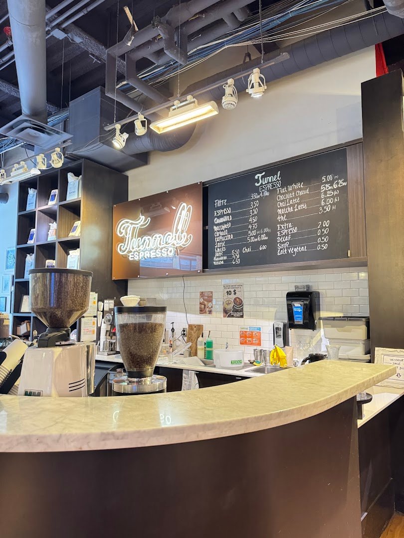 Interior of Tunnel Espresso, specialty coffee shop in Montreal