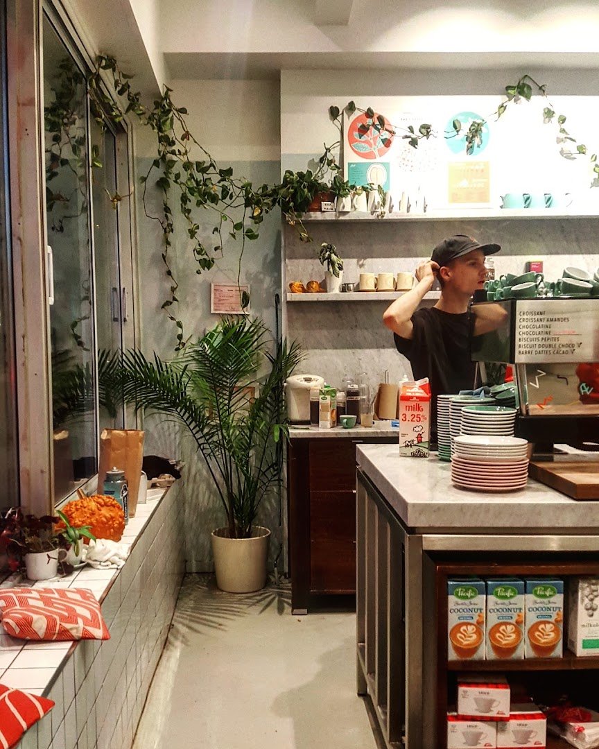 Interior of Café Saint-Henri (Marché Jean-Talon), specialty coffee shop in Montreal