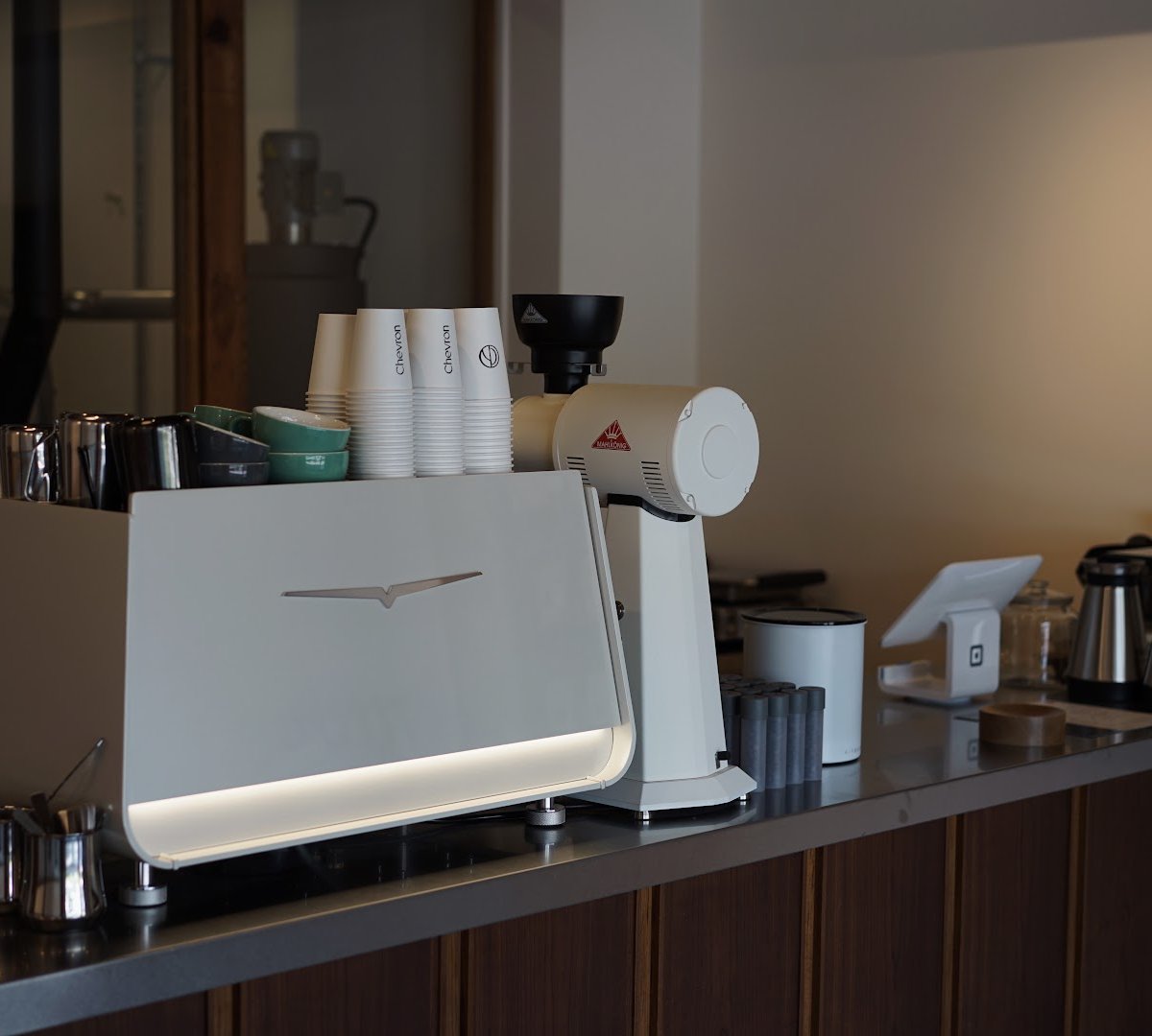 Interior of Chevron, specialty coffee shop in Osaka