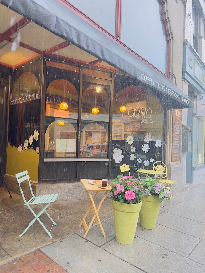 Storefront of Aura Little Cafe, specialty coffee shop in Lancaster