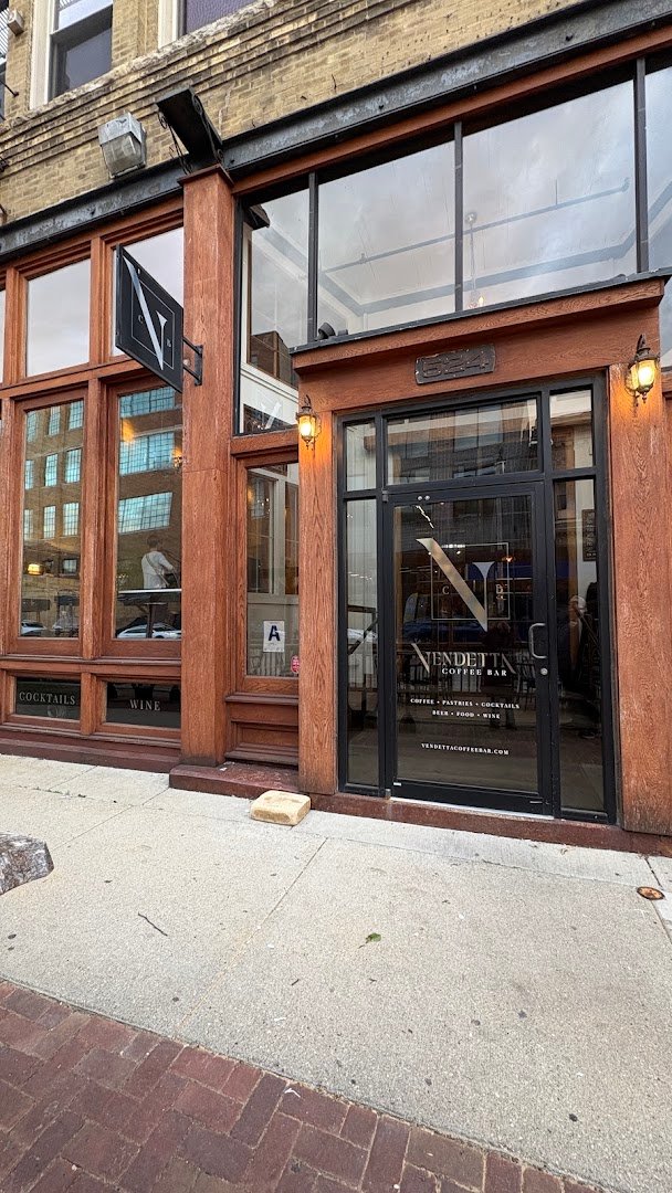Storefront of Vendetta Coffee Bar, specialty coffee shop in Milwaukee