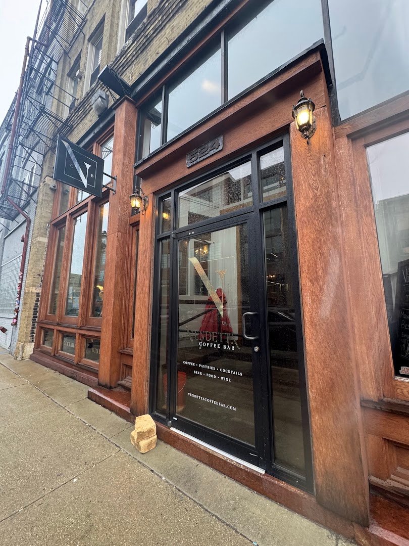 Storefront of Vendetta Coffee Bar, specialty coffee shop in Milwaukee