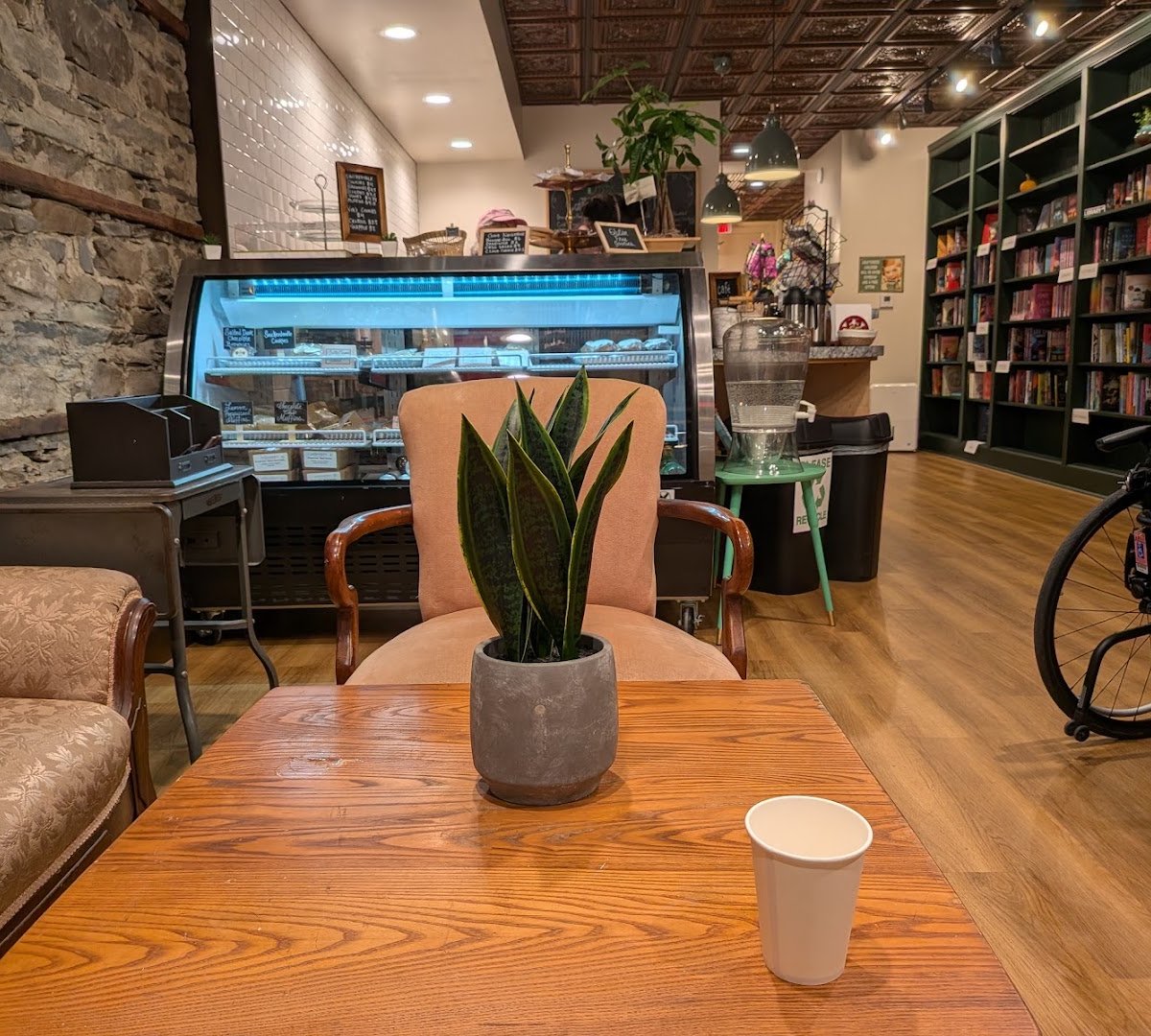 Interior of Protagonist Books & Coffee, specialty coffee shop in Ithaca