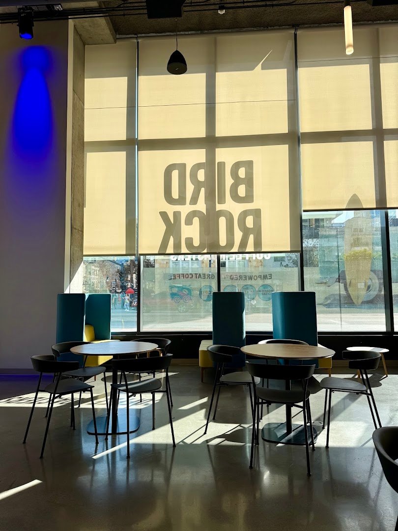 Interior of Bird Rock Coffee Roasters - Park & Market, specialty coffee shop in San Diego