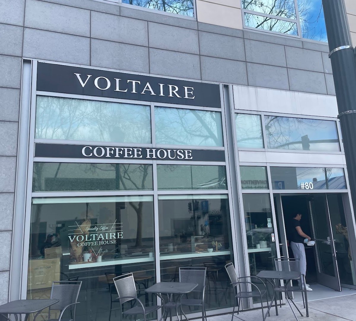 Storefront of Voltaire Coffee Roasters, specialty coffee shop in San Jose