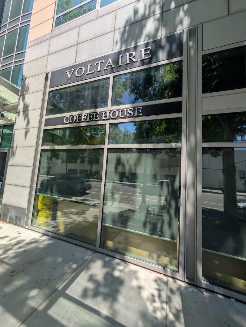 Storefront of Voltaire Coffee Roasters, specialty coffee shop in San Jose