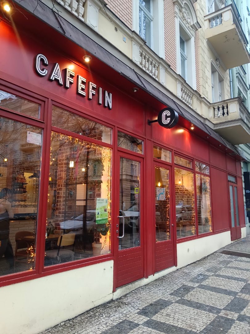 Storefront of Cafefin coffee, specialty coffee shop in Prague