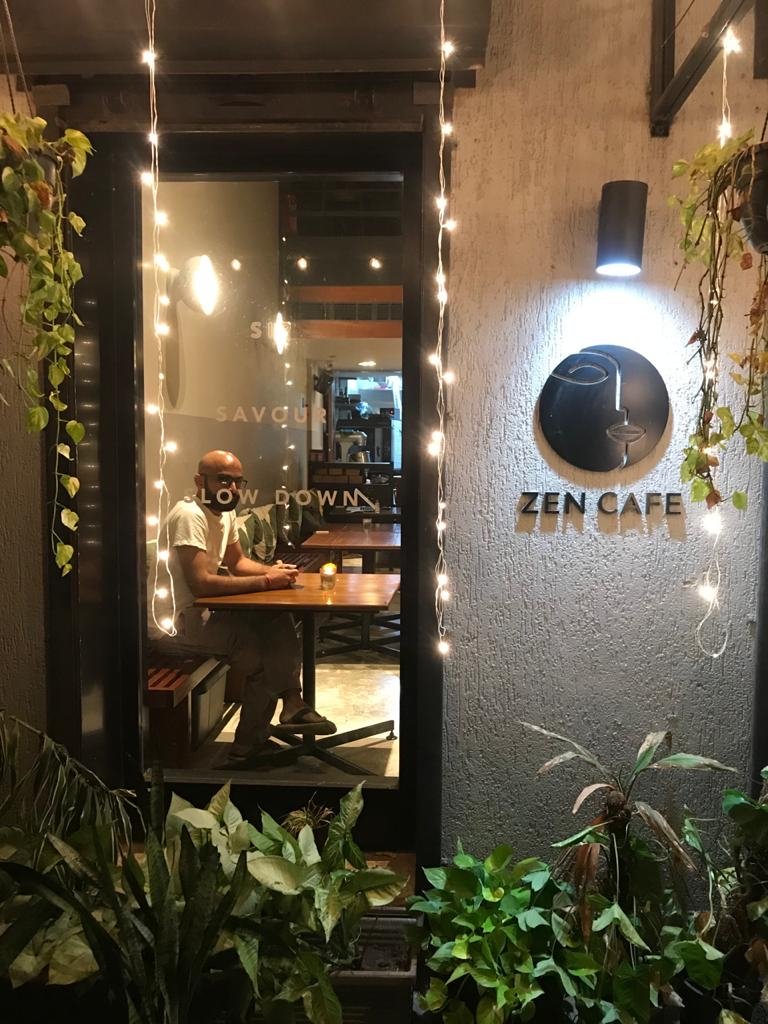 Storefront of Zen Cafe, specialty coffee shop in Mumbai