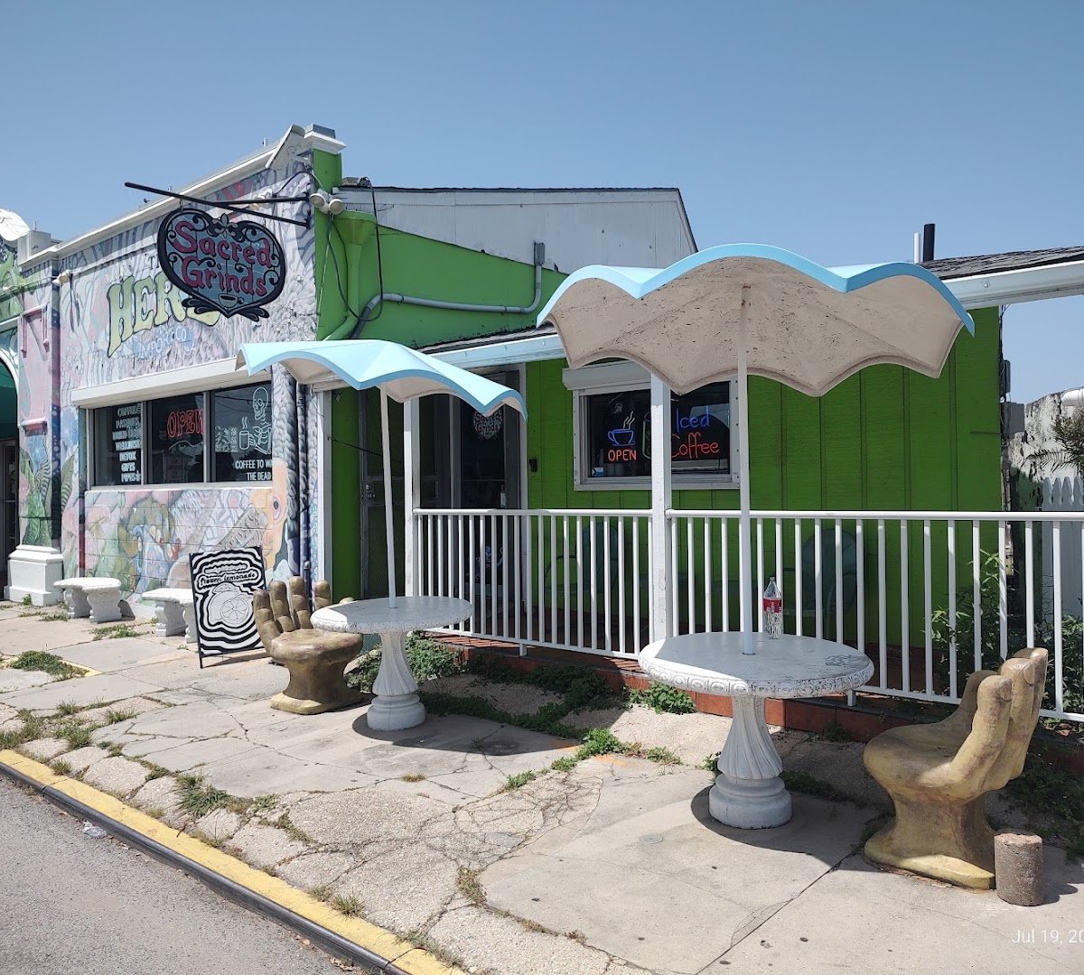 Storefront of Sacred Grinds Coffee House, specialty coffee shop in New Orleans