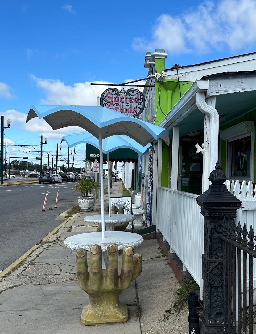 Storefront of Sacred Grinds Coffee House, specialty coffee shop in New Orleans