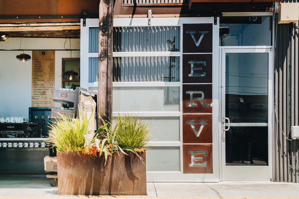Storefront of Verve Coffee Roasters, specialty coffee shop in Santa Cruz