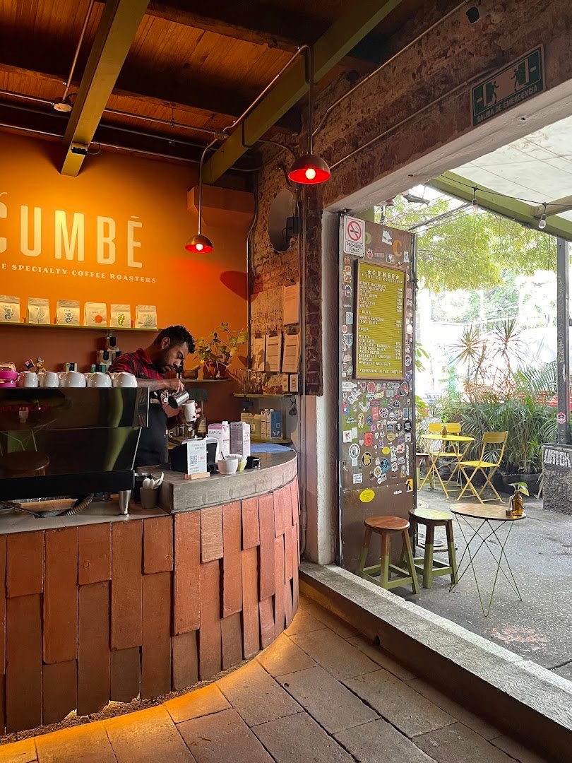 Interior of CUMBÉ Coffee Roasters, specialty coffee shop in Mexico City