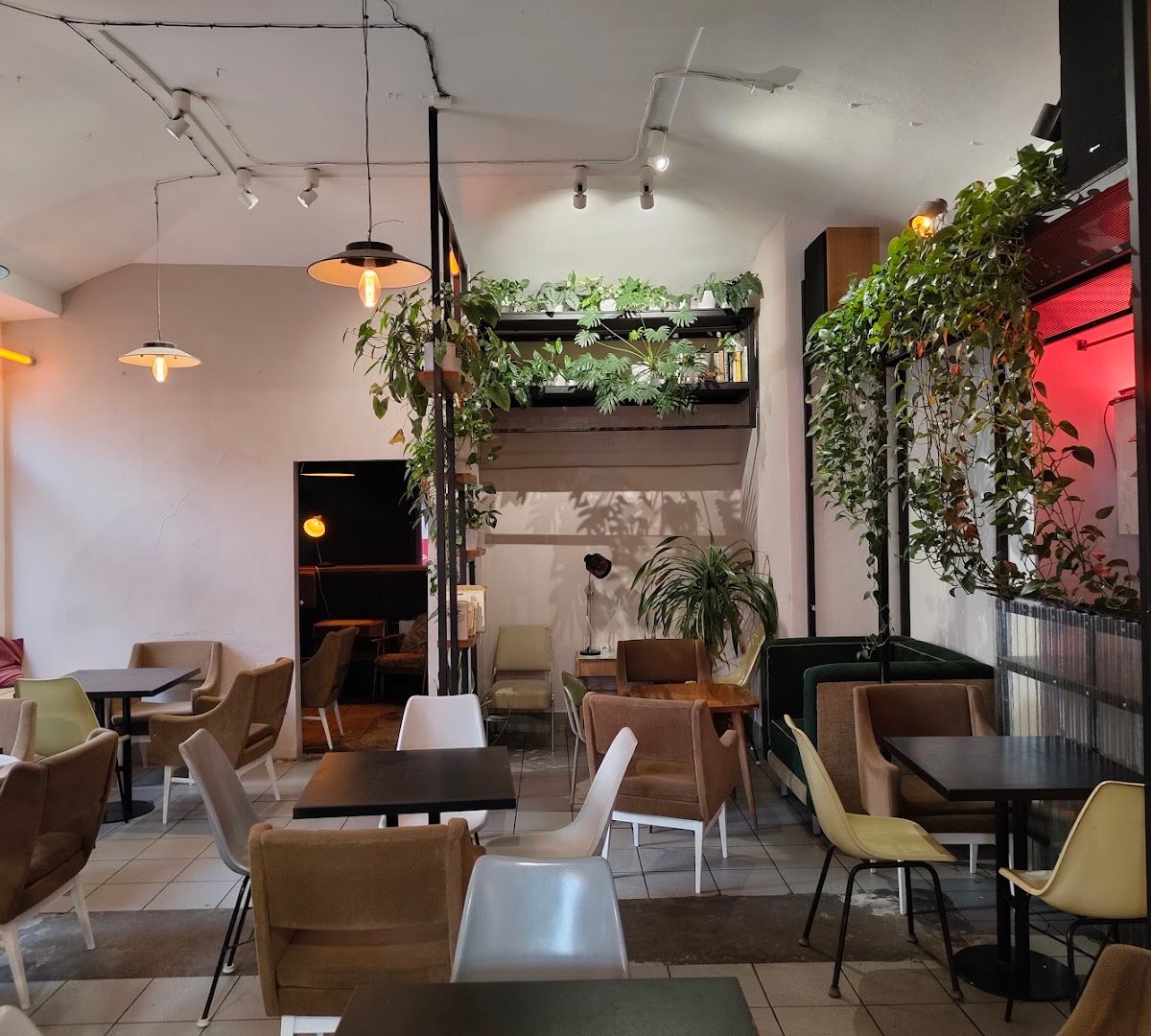 Interior of KLUB Petrohradská, specialty coffee shop in Prague