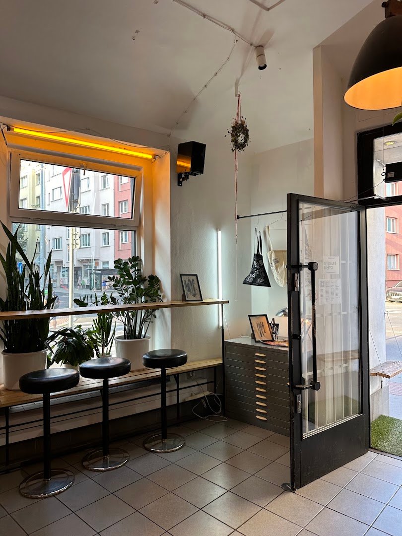 Interior of KLUB Petrohradská, specialty coffee shop in Prague