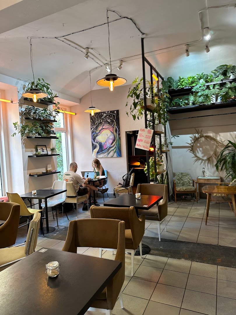 Interior of KLUB Petrohradská, specialty coffee shop in Prague